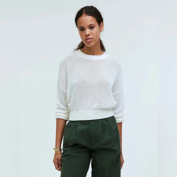 Madewell Plus Loose-Knit Crewneck Bright Ivory Sweater Neutral Preppy NWOT - Picture 2 of 13